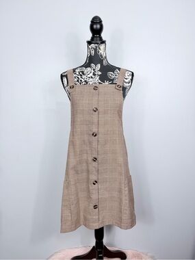 Mixed Threads Los Angeles neutral brown plaid overall dress size large